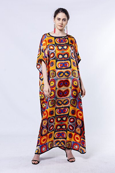 Nomads Felt Uzun İpek Elbise | Kandinsky Squares with Circles | Nomads Felt