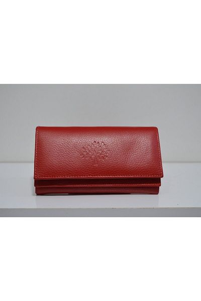 Veskemann Women's Red Genuine Leather Multi-Compartment Wallet