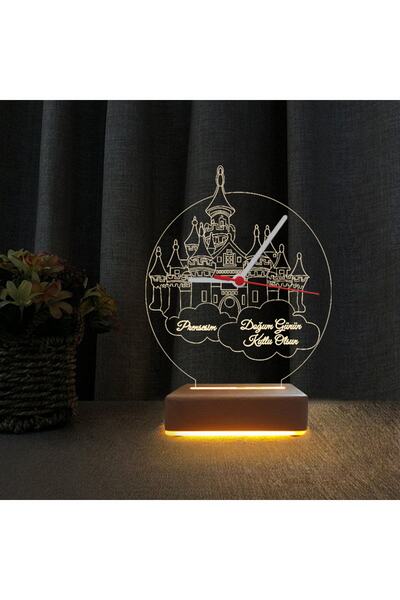 Vipyol 3d Doğum Günü Hediyesi Saatli Şato Çocuk Odası Gece Lambası