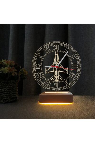 Vipyol Türk F16 Uçak Tasarım Saatli Gece Lambası 3d Masa Lambası