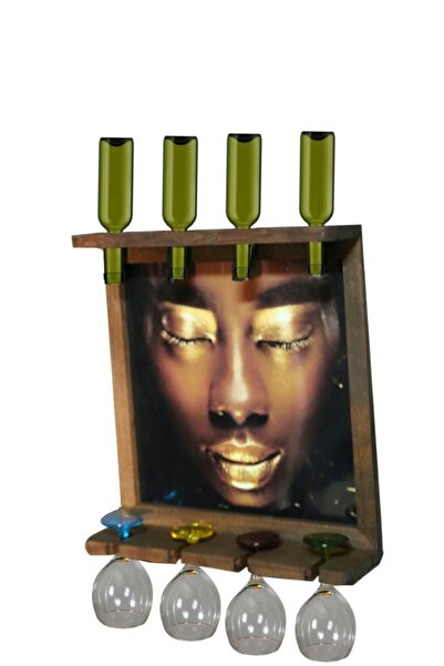 Bahat Kahverengi Elit Lüks Tablolu Saatli Ahşap Şaraplık Viskilik Standı 44*4...