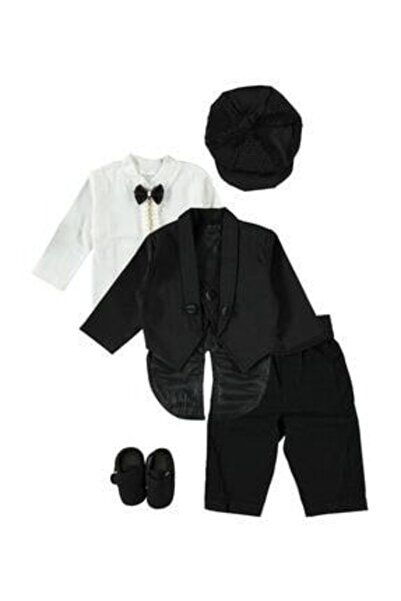 Petite Ponpon Baby Erkek Bebek Siyah Smokin Takım Elbise, 5 Parça Mevlüt Düğü...