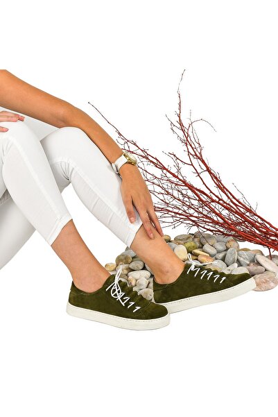 Moosefield Women's Khaki Green Genuine Leather Sneakers