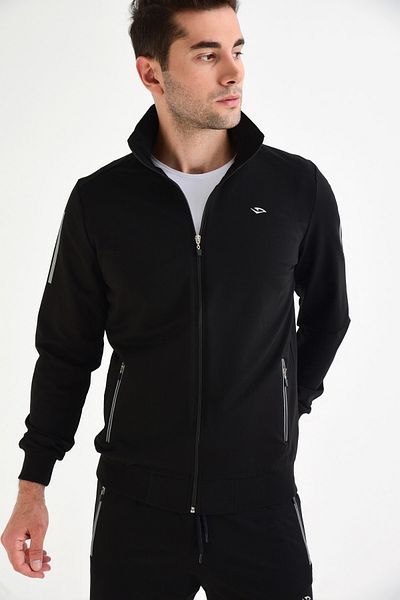 DYNAMO Men's Black Tracksuit Top with Stand Collar and Zipper Pocket