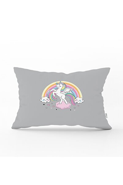 Realhomes Cameră pentru copii gri cu model unicorn - Design de inimi și pernă