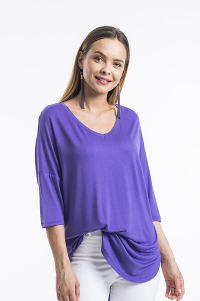 modavingo Kadın Mor Salaş Kesim Basic Bluz
