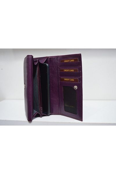 Veskemann Women's Naomi Purple Genuine Leather Multi-Compartment Wallet