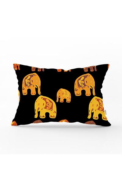 Realhomes Black Rectangular Throw Pillow Case with Ethnic Elephant Pattern - ...