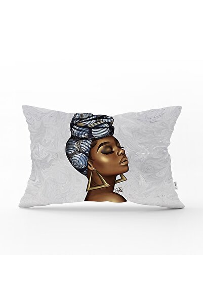 Realhomes غطاء وسادة مستطيل بتصميم امرأة أفريقية على أرضية رمادية