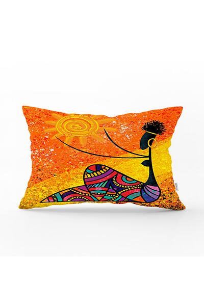 Realhomes Ethnic Orange Yellow Sun Holding Black Woman Printed Rectangular Th...