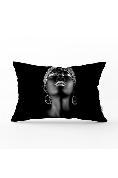 Realhomes Silver Colored Black Women's Printed Rectangular Throw Pillow Cover