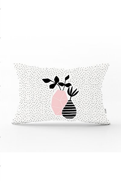 Realhomes غطاء وسادة مستطيل مطبوع عليه نقاط سوداء على أرضية مزهرية باللونين ا...