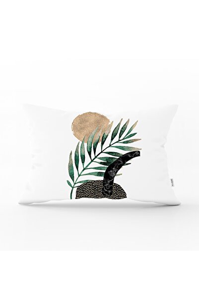 Realhomes Rectangular Throw Pillow Cover with Green Flower and Black Marble P...