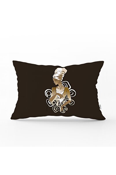 Realhomes Husă de pernă dreptunghiulară cu model de femeie africană cu butoane lungi pe fundal maro