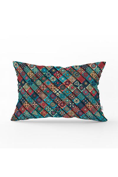 Realhomes غطاء وسادة مستطيل مطبوع رقميًا بنمط عرقي مربع صغير مزخرف عتيق