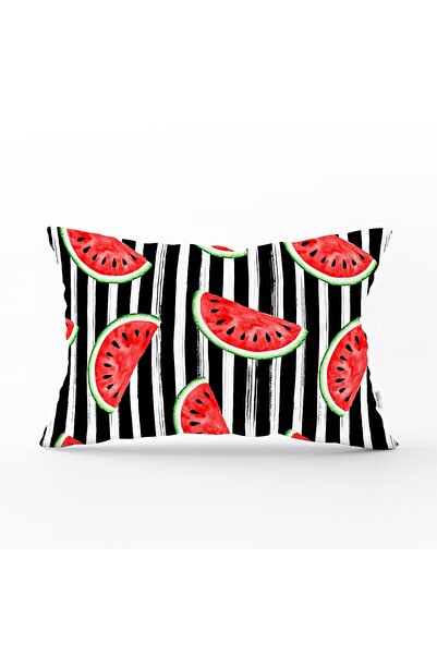 Realhomes Black and White Lines Large Watermelon Slice Printed Rectangular Th...