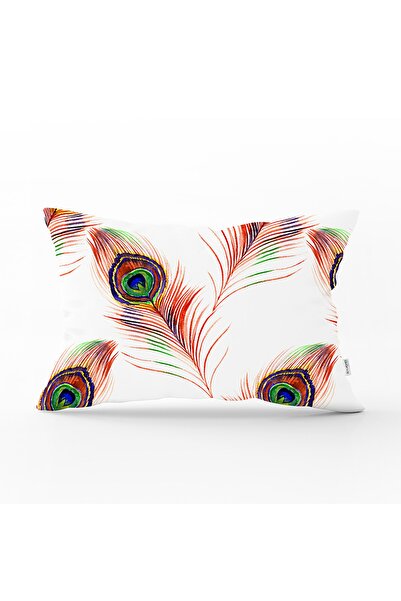 Realhomes Red Colored Double Peacock Patterned Rectangular Throw Pillow Cover