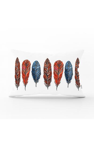 Realhomes Ethnic 3 Feather Design Rectangular Throw Pillow Cover