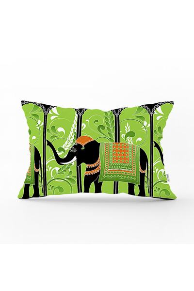 Realhomes Rectangular Throw Pillow Cover with Ethnic Elephant Printed on Gree...