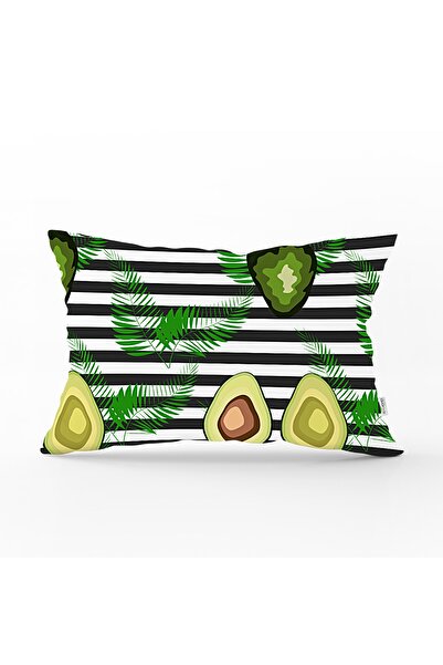 Realhomes Siyah Yatay Çizgiler Üzerinde Yakparkı Avokado Desenli Dikdörtgen K...