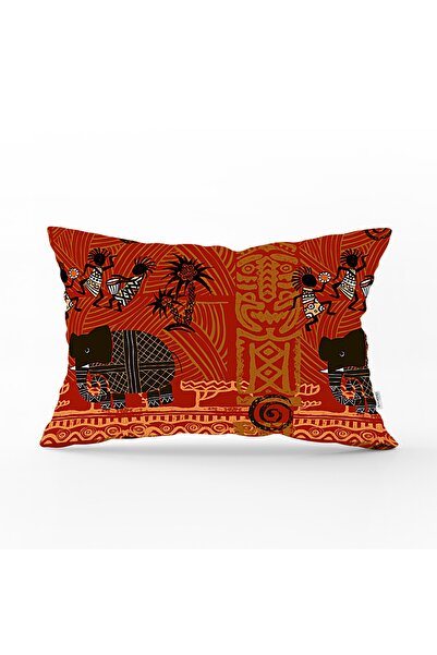 Realhomes Kırmızı Zemin Üzerinde Etnik Insan Ağaç Fil Baskılı Dikdörtgen Kırl...