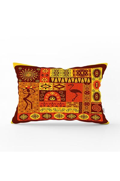 Realhomes Yellow Brown Red Rectangular Throw Pillow Cover with Ethnic Human F...