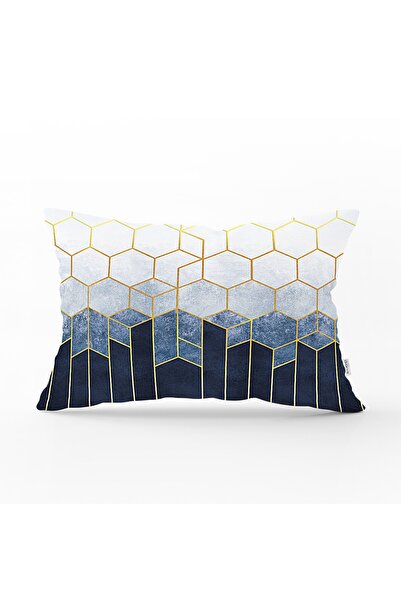 Realhomes Mermer Zeminli Dörtgen Siyah Pembe Altın Çizgili Dikdörtgen Kırlent...