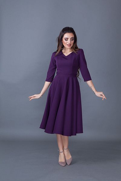 Bidoluelbise Women's Plum Midi Length Pocket Detailed V-Neck Dress