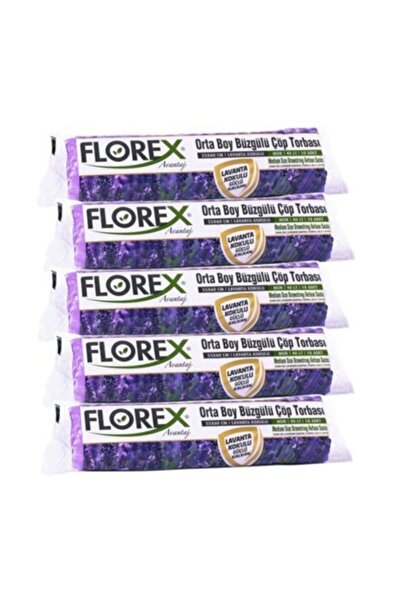 Florex Büzgülü Lavanta Kokulu Orta Boy Çöp Torbası 5 Adet Mor 55 x 60 cm
