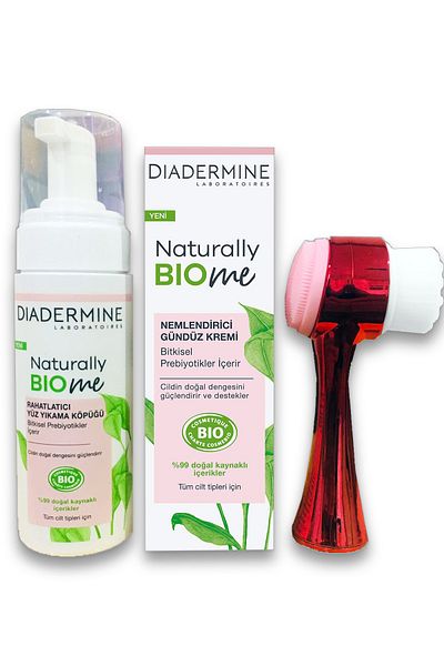 Diadermine Naturally Bio Me Moisturizing Day Cream Face Wash Foam Red Skin Cleansing Brush