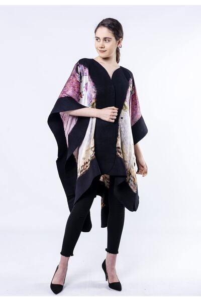 Nomads Felt Silk Felt Poncho| Black Gustav Klimt Mada Premium| Nomads Felt
