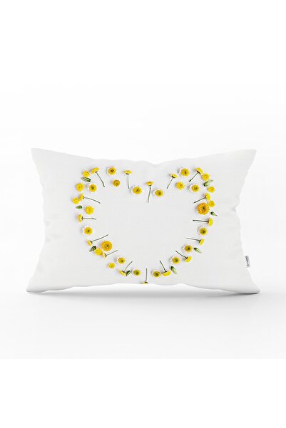 Realhomes Rectangular Throw Pillow Cover with Heart Motif and Daisy Print on ...