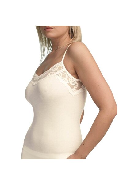 Blackspade Kadın Krem Private Ince Askılı Dantelli Atlet