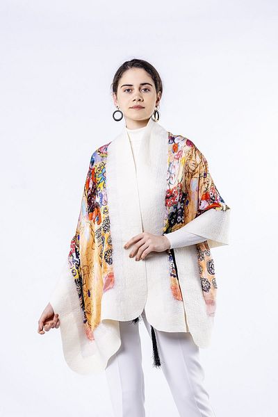Nomads Felt Silk Felt Shawl| Gustav Klimt Maria Munk White| Nomads Felt