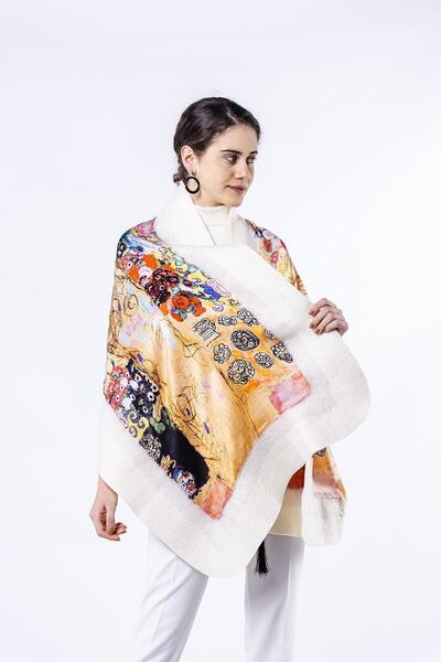 Nomads Felt Silk Felt Shawl| Gustav Klimt Maria Munk White| Nomads Felt