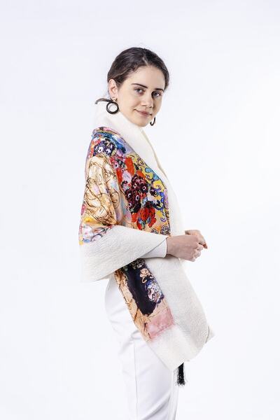 Nomads Felt Silk Felt Shawl| Gustav Klimt Maria Munk White| Nomads Felt