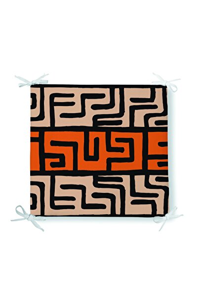 Realhomes Etnik Yatay Siyah Çizgili Turuncu Krem Renkli Özel Tasarım Fermuarl...