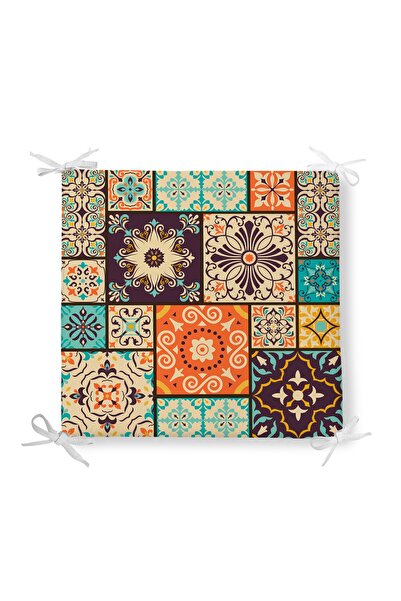 Realhomes Büyük Kare Etnik Desenli Dijital Baskılı Fermuarlı Sandalye Minderi