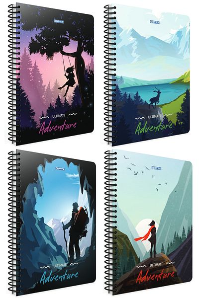 Gıpta Adventure Spiral Cardboard Cover 80 Sheets A4 Notebook Set Checked (4 Pieces)