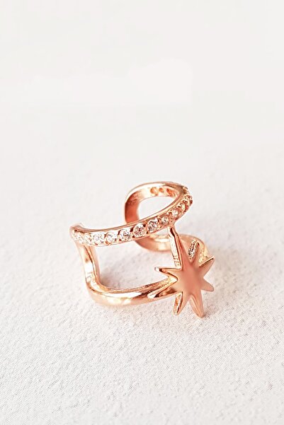 MorMajor Silver Ithal Yıldızlı Taşlı Rose Gümüş Kıkırdak Küpe