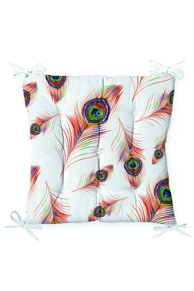 Realhomes وسادة كرسي منفوشة بنمط الطاووس المتعدد باللون الأحمر