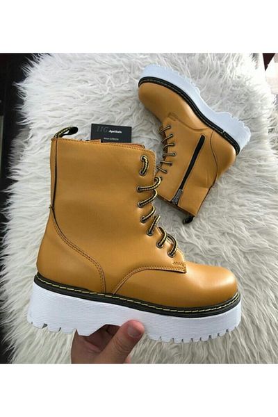 HG Women's Mustard Lace-up Zipper Boots