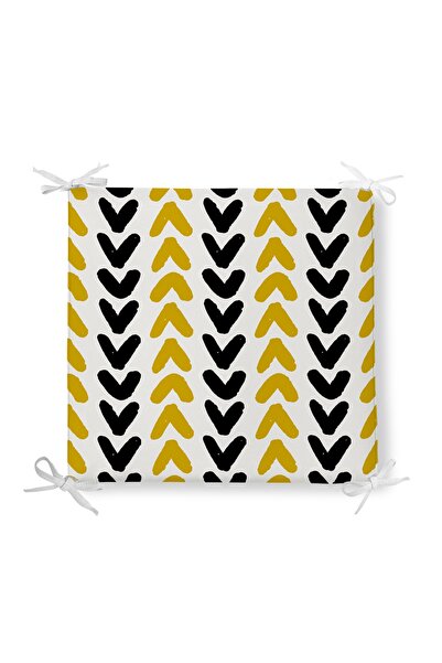 Realhomes Mustard Black Heart Motif Zippered Chair Cushion