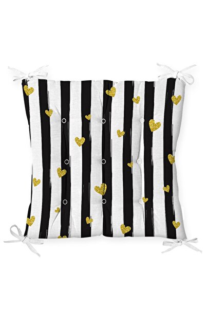 Realhomes خطوط سوداء وبيضاء ووسادة كرسي منتفخة كبيرة على شكل قلب خردل صغير