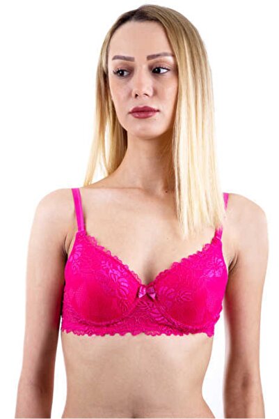 bill liza Kadın  Dantelli Silikonlu Destekli Dolgulu Koyu Pembe Sütyen