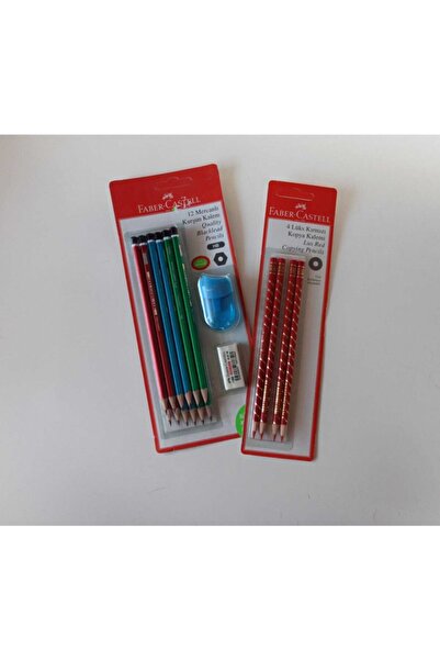 Faber Castell 12 قلم رصاص + ممحاة + مبراة + 4 أقلام رصاص حمراء