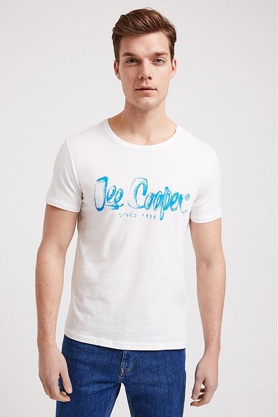 Lee Cooper Men's Drawing Logo O-Neck T-Shirt White 202 LCM242018