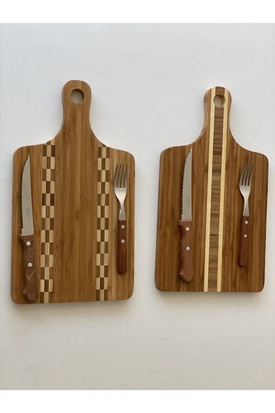 Ün-Ev Economical 6 Pieces Bamboo Small (STEAK) Steak-meat Presentation Set for 2 Persons