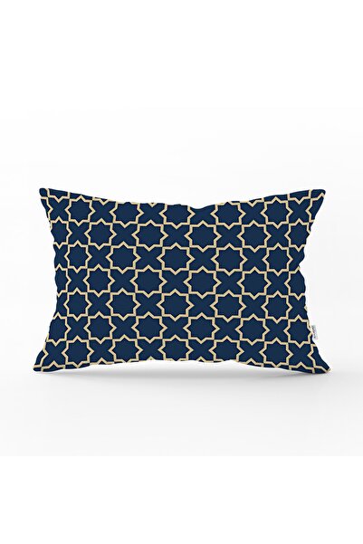 Realhomes Husă de pernă dreptunghiulară imprimată cu dungi aurii pe fundal bl...