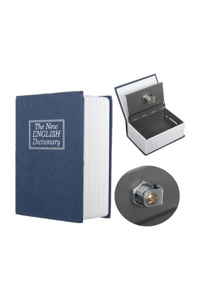 Sözlük Görünümlü Mini Kasa 11.5cm Kitap Para Gizli Güvenli Kilitli - Lacivert